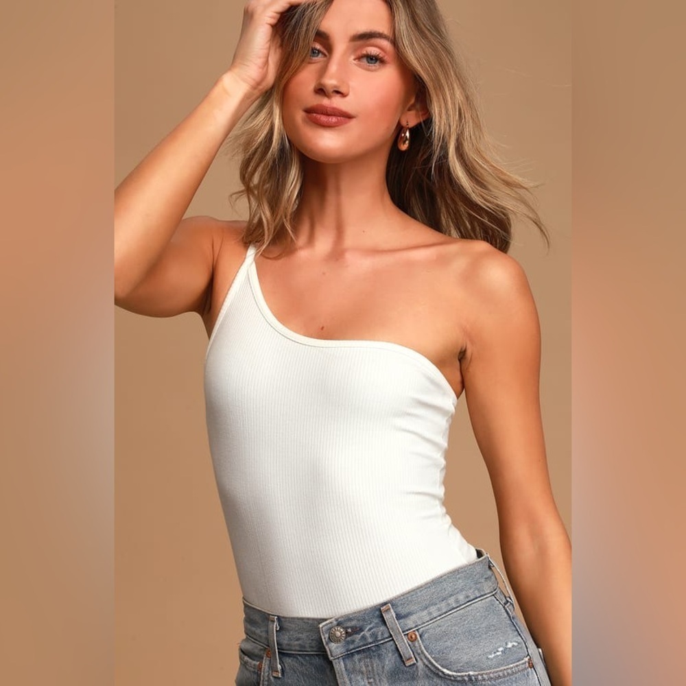 Lulus Too Legit White Ribbed One-Shoulder Bodysuit S - Picture 6 of 8